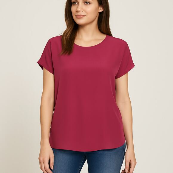 Max Mara SZ 12 Raspberry 100% Silk Cap Sleeve Blouse - Picture 1 of 8